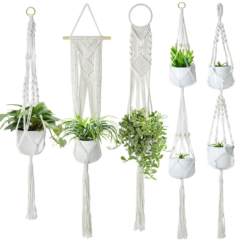 Plant Hangers Indoor Hanging Planter Holder Basket with Wood Beads Decorative Flower Pot Holder Tassels for Boho Home Decor