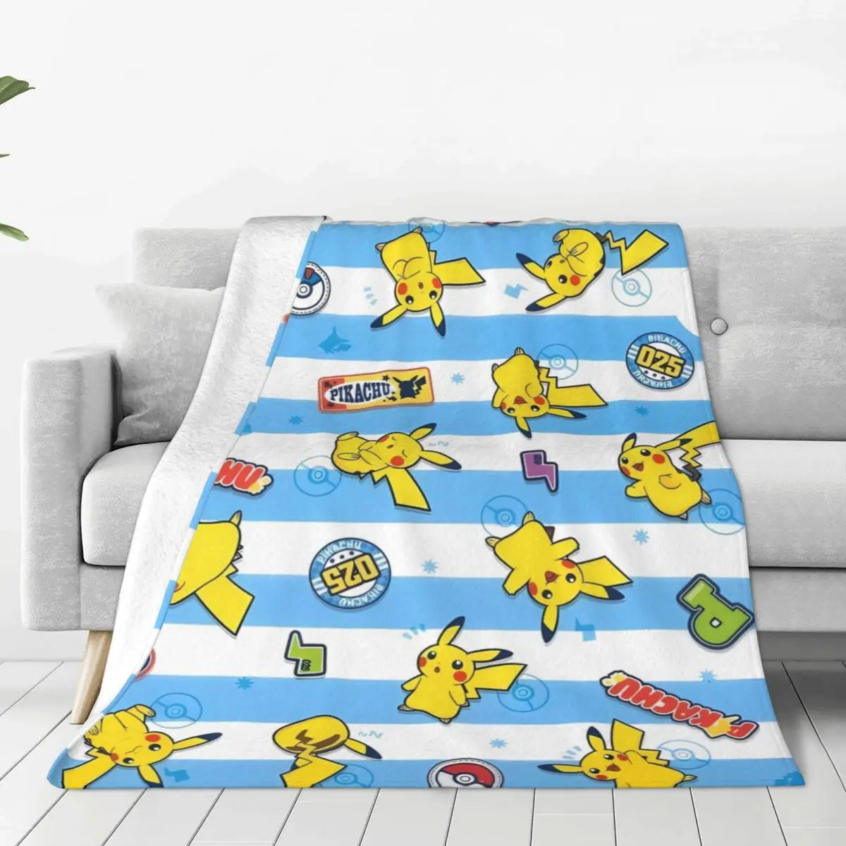 Poke-mon Pikachu Warm Soft Blanket Travel Office Plush Throw Blanket Pattern Living Room Flannel Bedspread Sofa Bed Cover