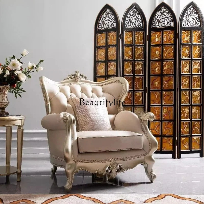 04lsEuropean French American light luxury solid wood leather sofa living room straight sofa combination