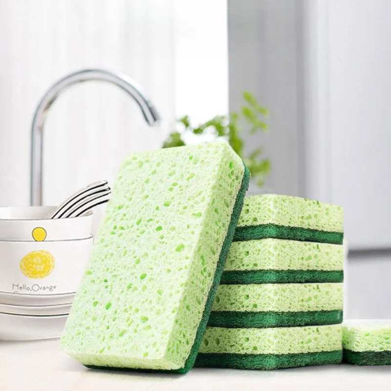 1/2/5PC Eco Wood Pulp Cotton Sponge Highly Absorbent Compressed Sponges Reusable Non-Scratch Dishwashing Sponge for Kitchen Tool