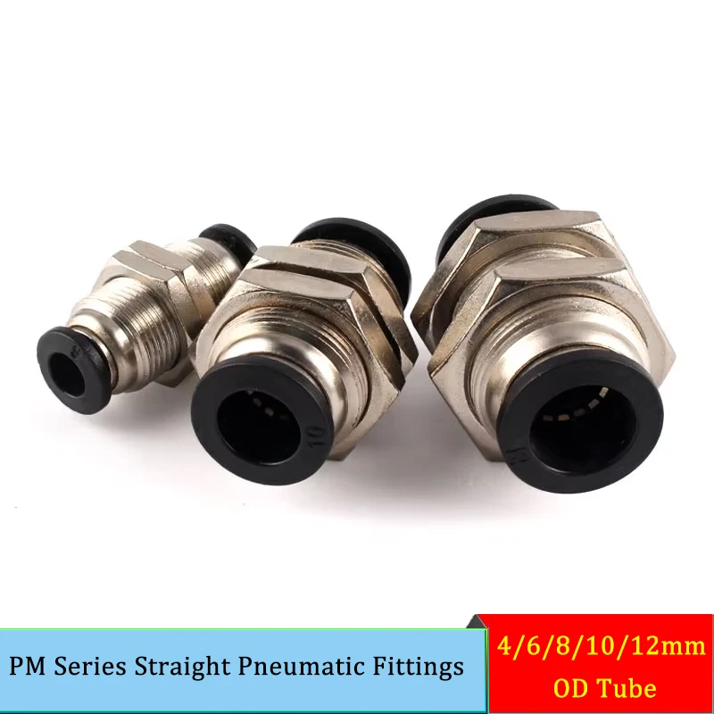 

PM Series Straight Pneumatic Fittings for 4/6/8/10/12mm OD Tube, Push to Connect Quick Release Bulkhead Union for Air Hose