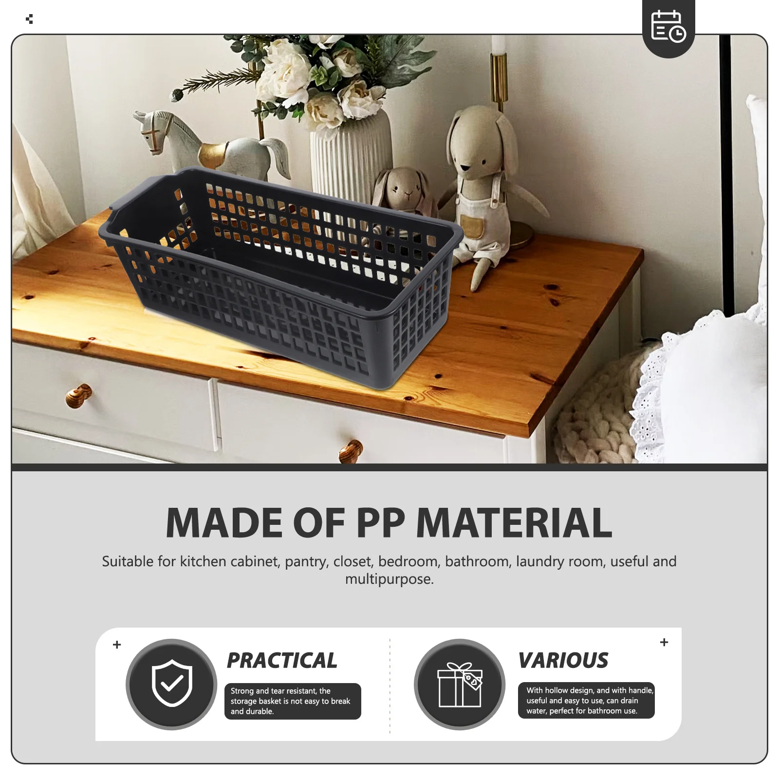 

4Pcs Plastic Storage Basket Organizer Slim Desktop Basket for Home Kitchen Bathroom Office Storage Bin Drainable with Cutout