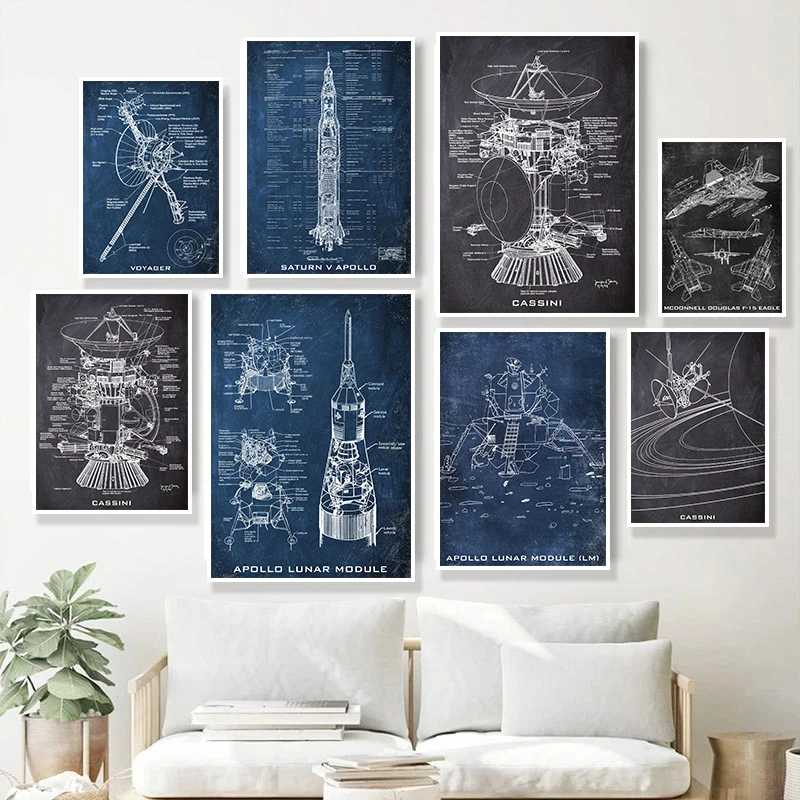 السبورة خمر مخطط المشارك قماش اللوحة يطبع مكوك الفضاء الفني العلوم جدار الفن هدية ديكور غرفة المنزل بدون إطار #3