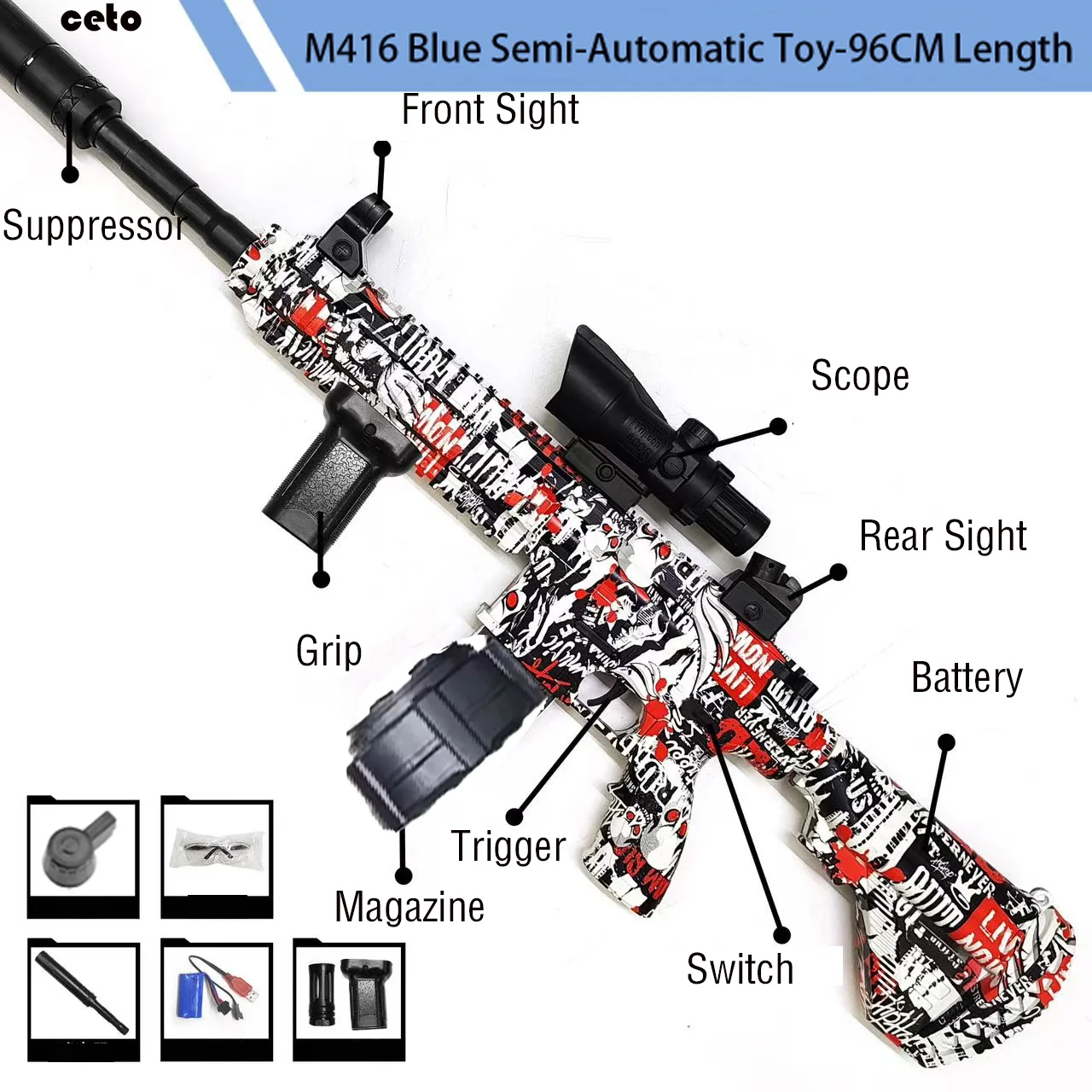 35m longue portée 7.4V double batterie M416 Gel Blasters pistolet jouets-2520 Auto électrique Hydrogel balle Blaster pour jeu de guerre en plein air, cadeau