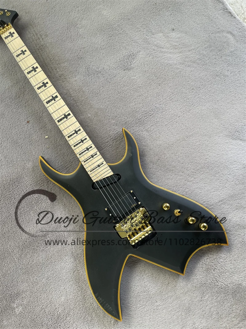 Pre-sale matte black electric guitar Yellow bound tremolo Bridge Maple neck Set In mahogany body maple fingerboard gold Tuners