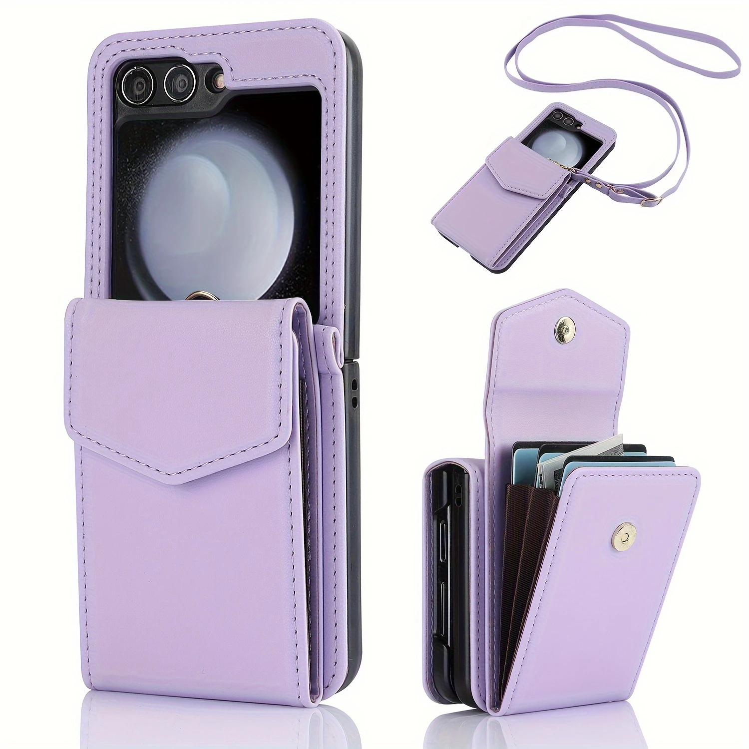 

For Z Flip 5/Z Flip 4/Z Flip 3 Case with Card Holder Strap Lanyard, Z Flip 5 Case Wallet Z Flip 5 Wallet Phone Case Crossbod