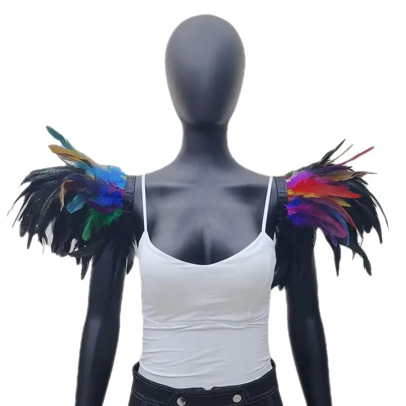 2 Pcs Unisex Feather Shoulder Epaulettes Gothic Shawl Shrug Fashion Clothing Accessories Halloween Cosplay for Women Men Costume