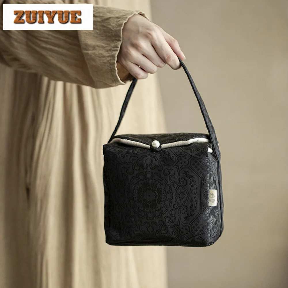 Chinese Fabric Tea Storage Bag Outdoor Portable Dark Brown Pattern Tea Cozies Zen Tea Cozy for Pot Travel Tea Set Bag Tea Items