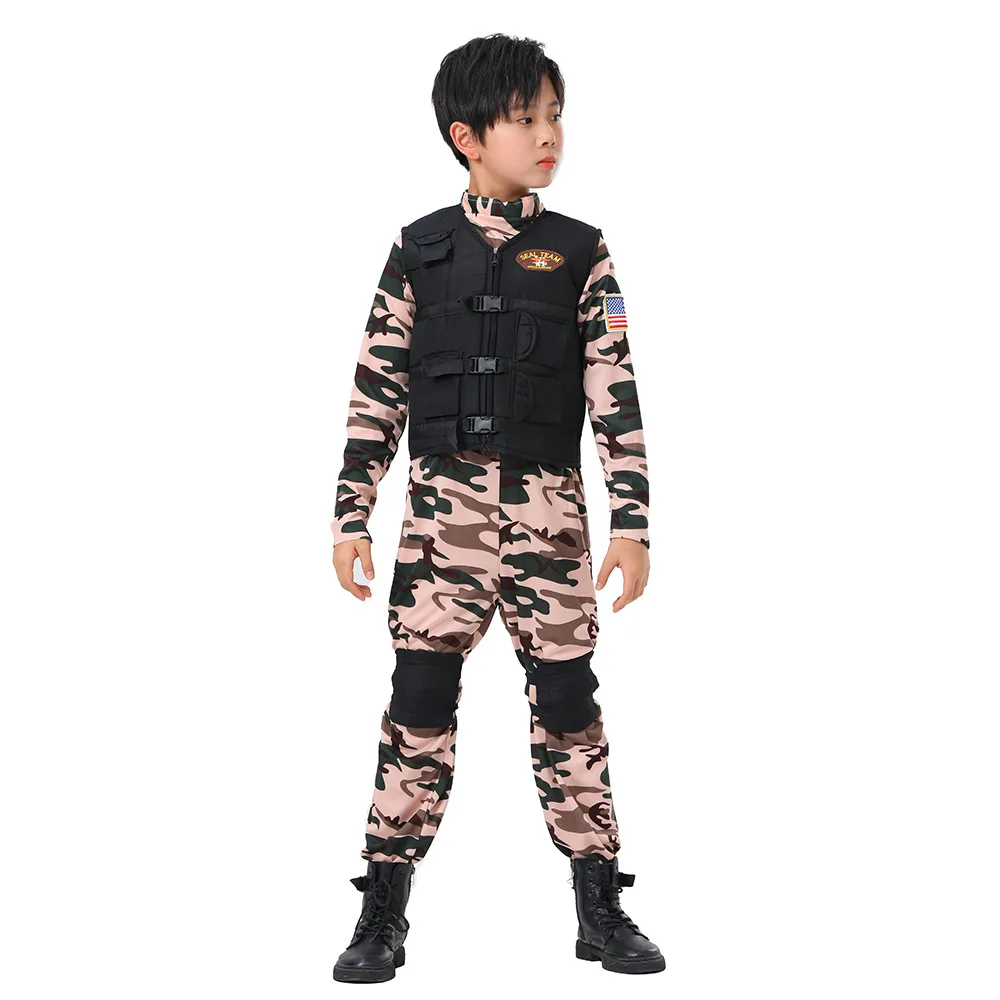 Boys Navy Camouflage Forces Occupation Full Set Suits Kids Halloween Cosplay Costumes Party Role Playing Dress Up Outfit