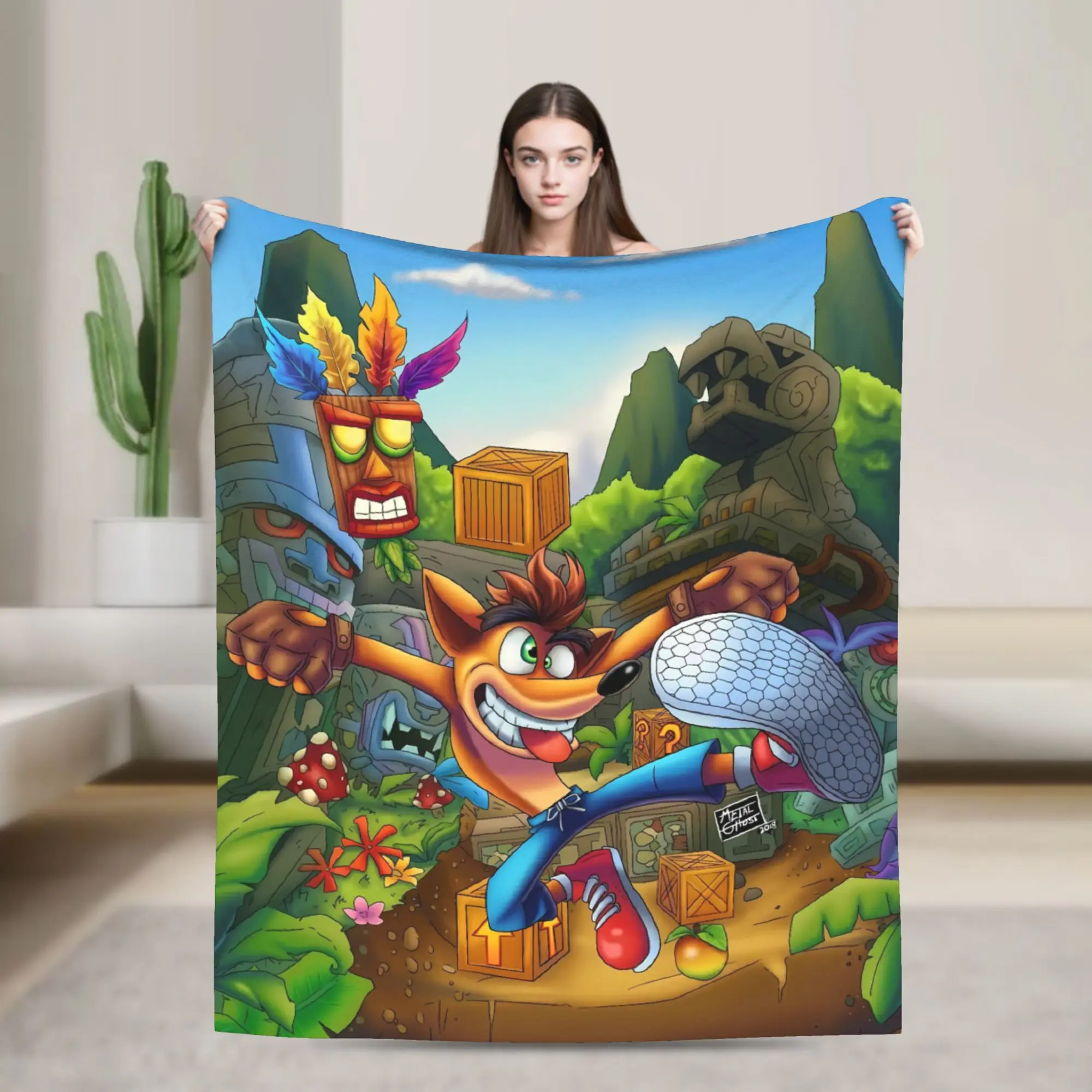 Crash Bandicoot Box Jump Blanket  Soft Warm Street Trend Plush Throw Blanket For Girls Boys Outdoor Flannel Bedspread Bed Cover