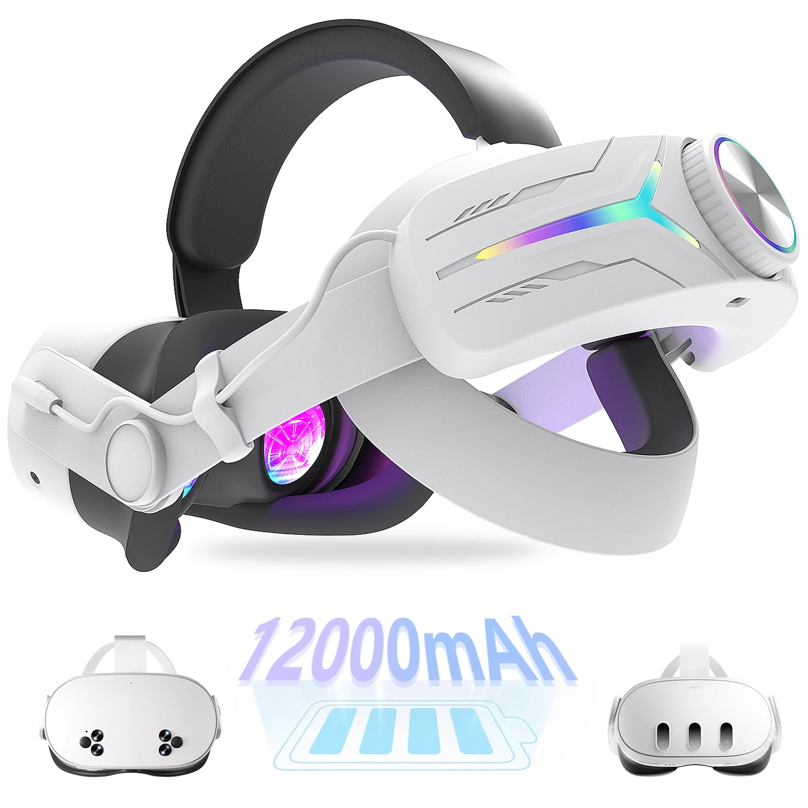 

For meta quest 3 and quest 3s head strap Upgraded RGB Lighted head strap with 12000mAh Battery Adjustable VR Accessories