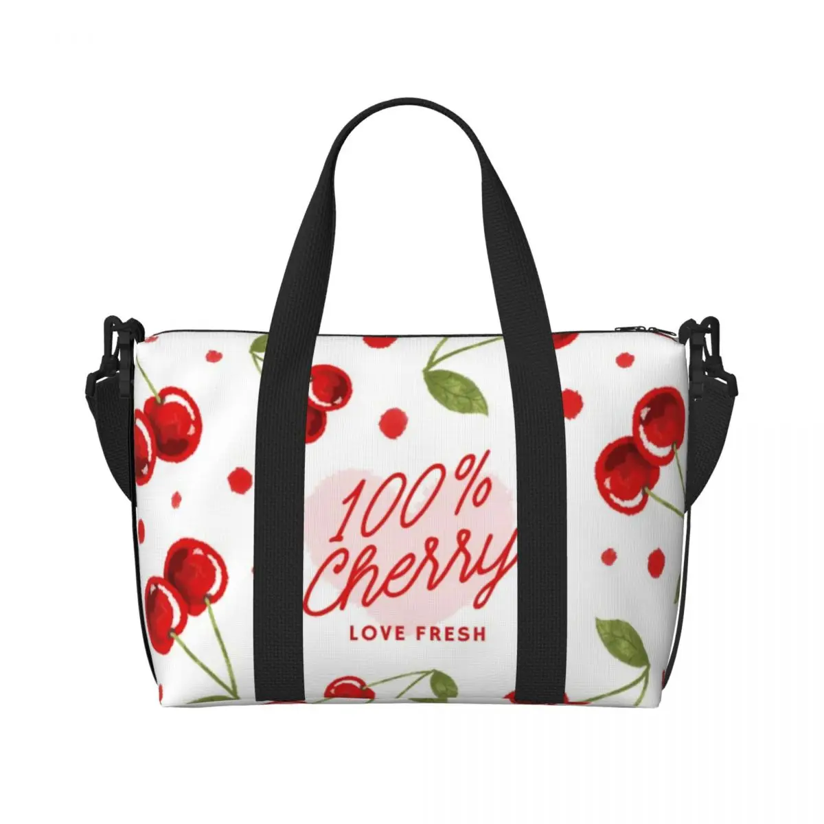 

Cherry Print Handheld and crossbody dual-use travel bag tote bag easy to handle various travel styles