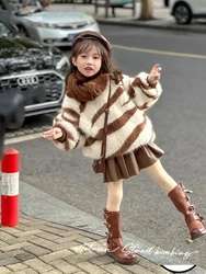 2-12 Years Toddler Kids Velvet Sweaters for Girls Striped Pullover Hoodies Children Fall Outwear Tops Children Casual Sweater 6