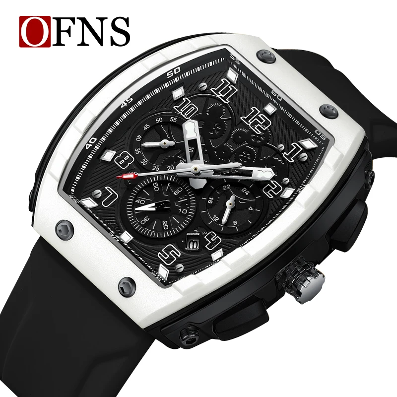 

OFNS 1310, брендовые часы Tonneau, мужские наручные часы, многофункциональные спортивные водонепроницаемые светящиеся спортивные повседневные часы, мужские кварцевые часы