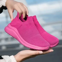Women's Casual Shoes Autumn New Couple Knit Mesh Socks Sneakers Plus Size 44 Fashion Light Slip on Running Shoes Zapatos Mujer