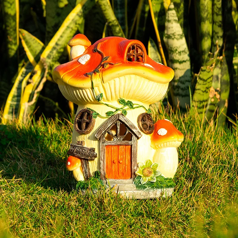 Mushroom House Resin Solar Light Crafts, Garden Gardening Cartoon Ornaments, Outdoor Indoor Decoration Landscape Lights