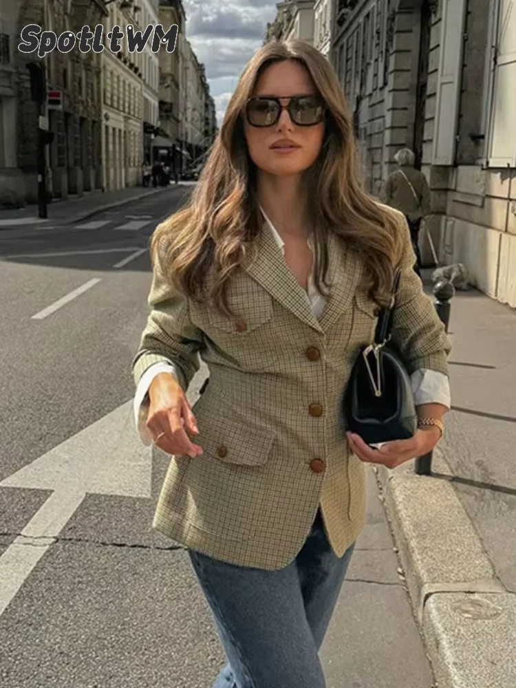 Dames Elegante Plaids Contrast Patchwork Pak Jas Mode Revers Single Breasted Zakjack Herfst Chique Dame Pendelen Outwears