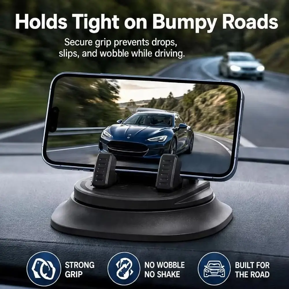 360 Degree Rotatable Car Phone Holder PC+ABS Silicone Non-Slip Phone Dashboard Mount Stable Design Non Slip Pad