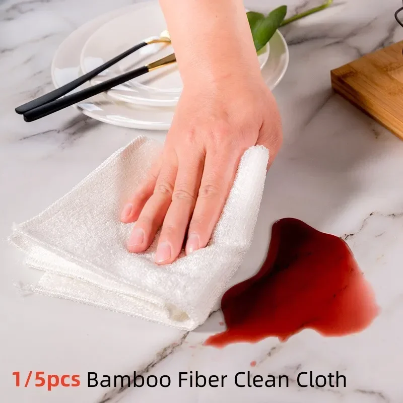 Natural Bamboo Fiber Thickened Clean Cloth Scouring Pad Dish Towel Not Greasy Easy To Clean Bathroom Rags and Kitchen Dishcloth