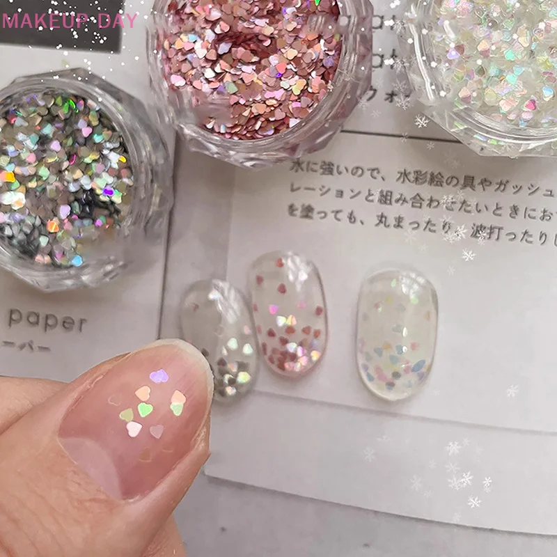 Mini Sparkling Amor Nail Glitter, Sparkling Coração Nail Decoration, Nail Salon Design, acessórios bonitos, DIY Nail Art Design, 1mm