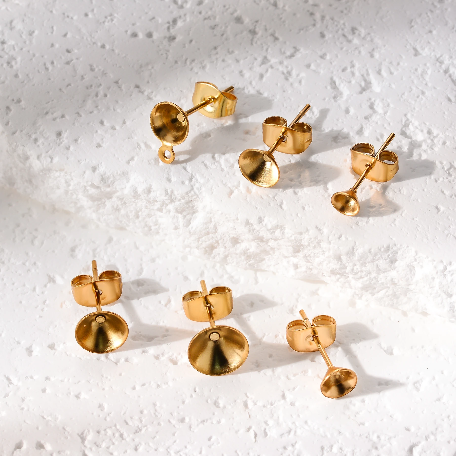 50 Stück/Los Edelstahl-Ohrringstifte, leere Ohrringfassungen, Ohrringverschlüsse, Cabochon-Basis, Schmuckzubehör für Ohrringe – Detail 2