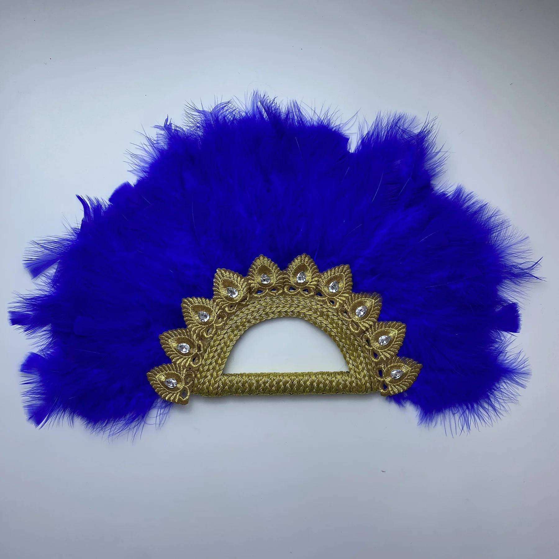 Big Size African Blue Feather Fan for Ladies, Wedding Feather Fan for Bride, Double Side Feather, Nigerian Stones Dance Handfan