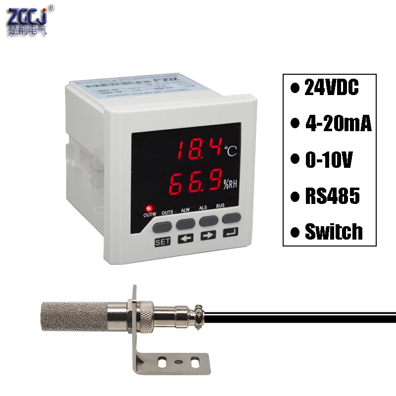 24VDC 72*72mm Temperature and humidity controller 4-20mA 0-10V RS485 output air temp. and moisture meter with probe