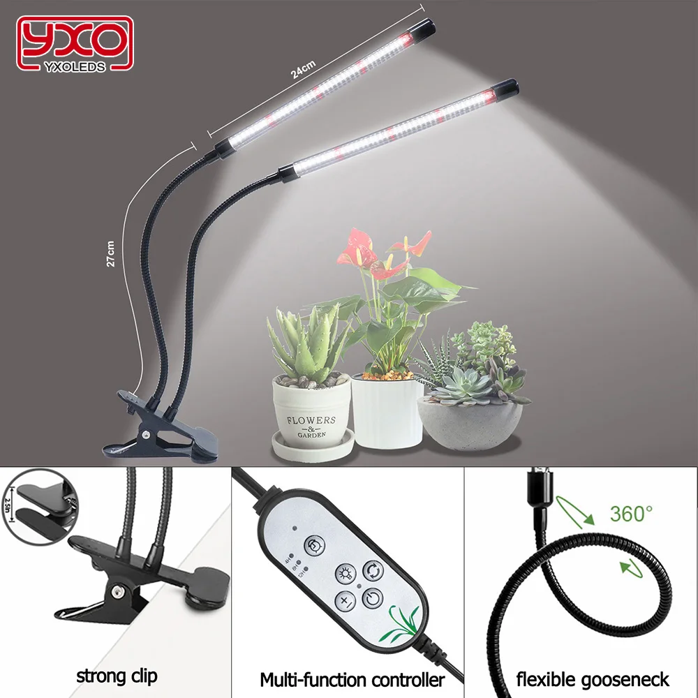 Phytolamp de luz de cultivo USB para plantas con Control, luz LED de espectro completo para cultivo con plántulas, lámpara Phyto con Clip para plántulas de flores para el hogar