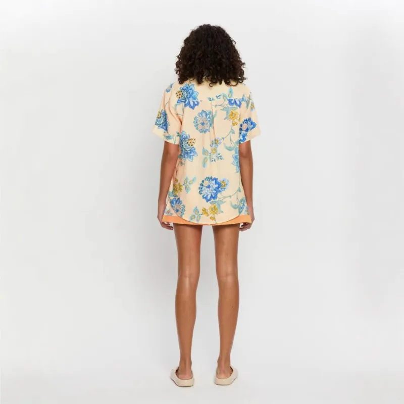 Summer Loose Print Women 2 Piece Set Outfit 2025 Vintage Short Sleeve Shirt With High Waist Mini Skirt Set Streetwear