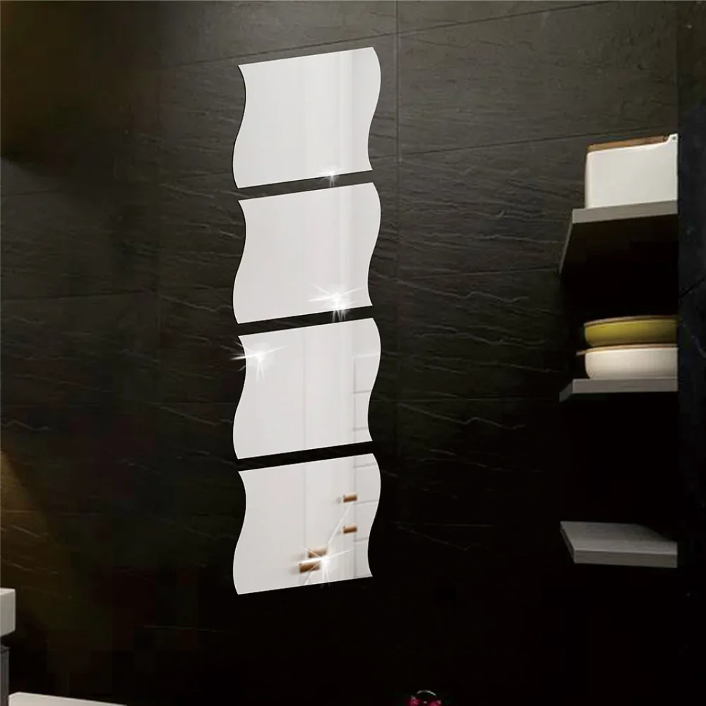 10 قطع من مرآة الموجة ثلاثية الأبعاد ملصق جداري ثلاثي الأبعاد مرآة جدارية حديثة لتزيين غرفة المعيشة وغرفة النوم #4