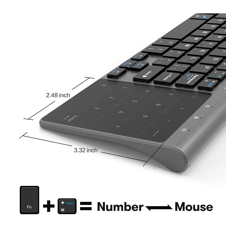 Thin 2.4G USB  Wireless Keyboard with Touchpad Mouse Number Numeric Battery Wireless Keypoard for Android Windows Desktop Laptop