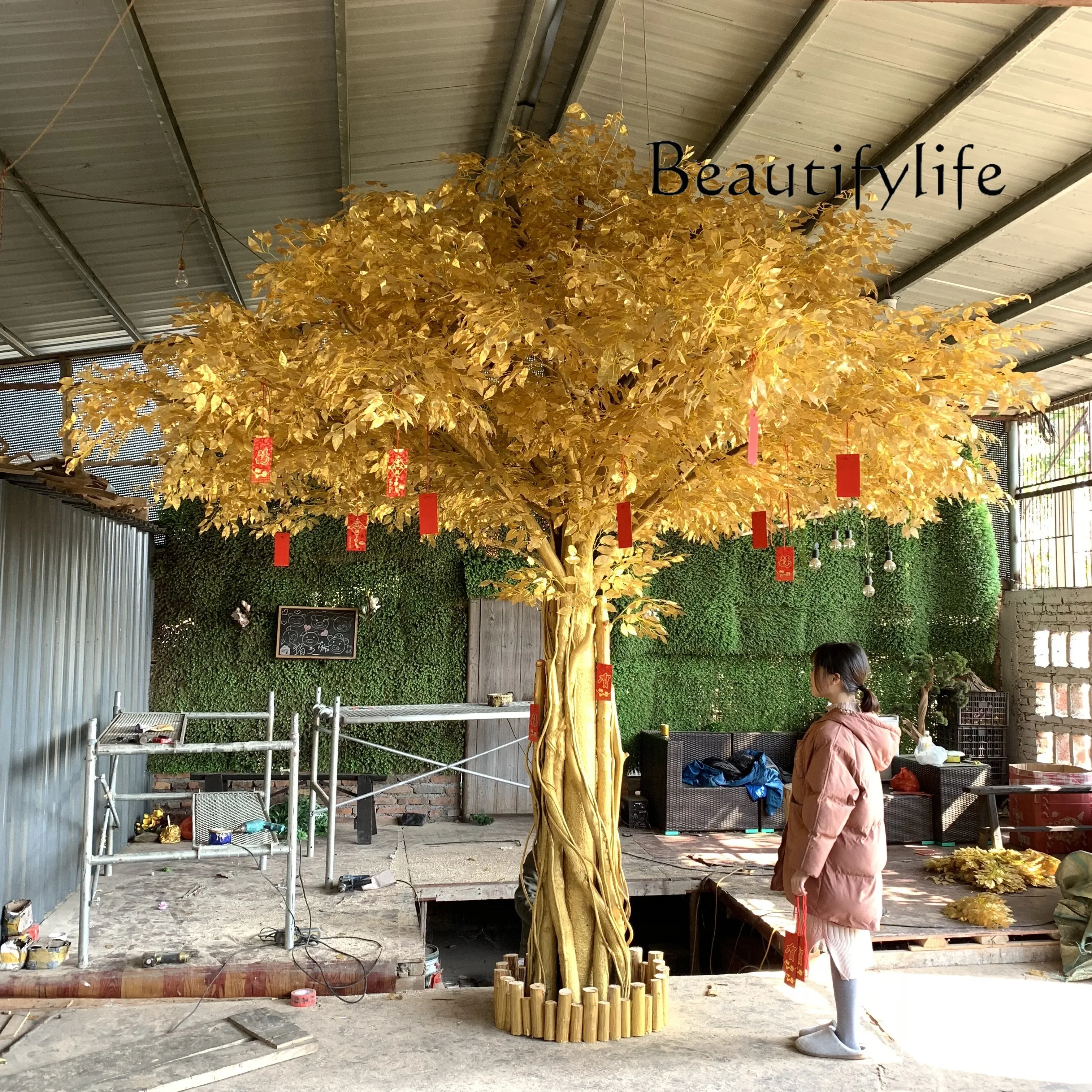 Simulation golden banyan cash tree wishing fortune tree red envelope new real trunk simulation trunk fashion