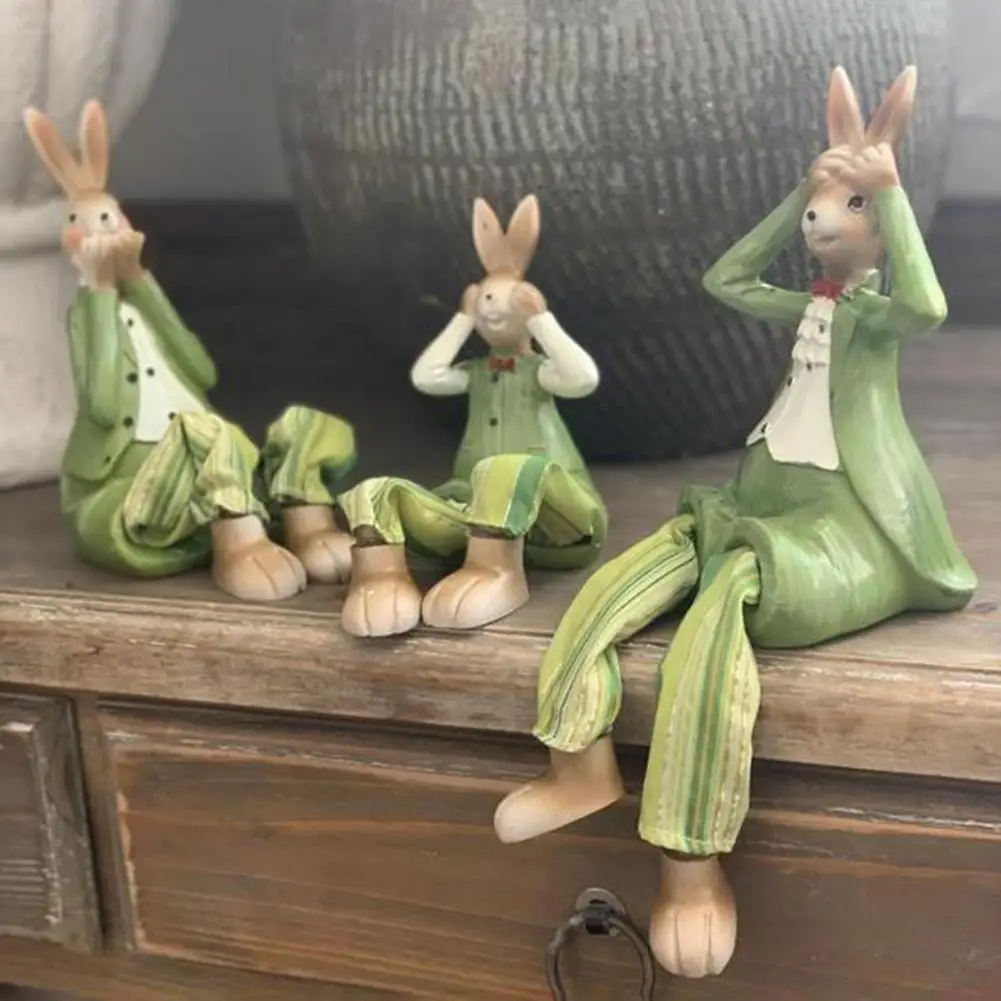 3Pcs Creative Three No Rabbits Ornament Hanging Foot Rabbit Decoration Resin Purple Green Easter Bunny Figurine Home Furnishings