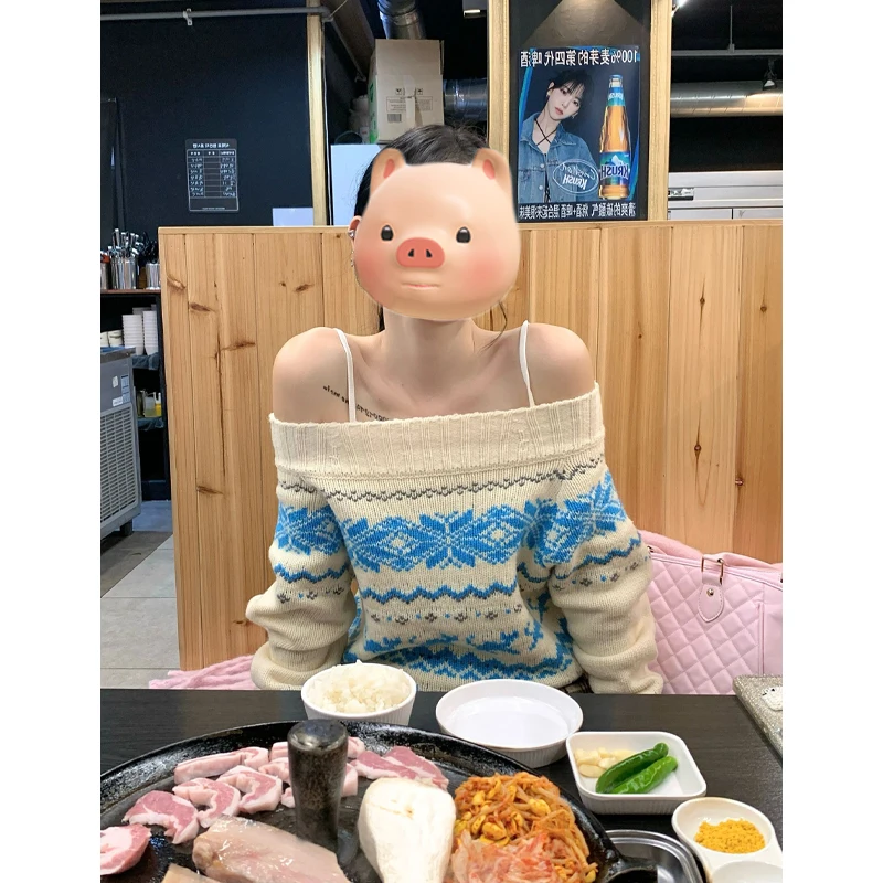 Nordic Sle Cisas свитер женский на одно плечо ленивый вязаный топ зимняя мода повседневный свободный крой длинный узл све