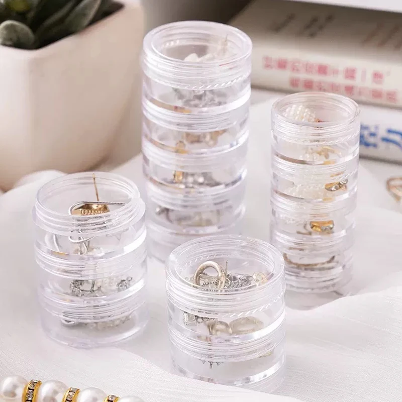 5-layer Jewelry Storage Box Makeup Storage Rack Bracelet Earring Round Plastic Organizer Boxes Holder Button Zip Head Storage