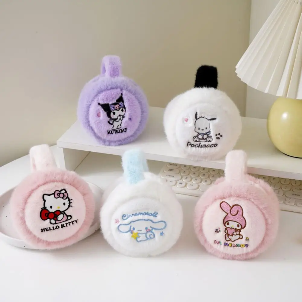 Sanrio Embroidery Earmuff Cute Cartoon Hello Kitty Kuromi Cinnamoroll Stuffed Earmuff Warm Earmuffs In Winter Christmas Gifts