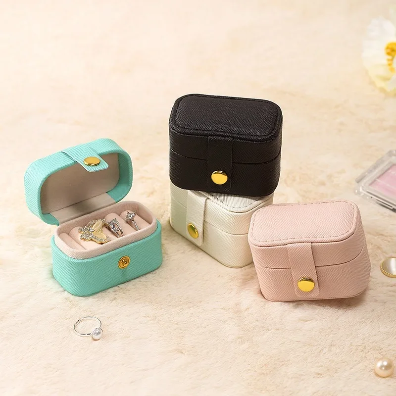 Valentine's Day Mini Ring Box Portable Earring Jewelry Box Leather Earring Ring Storage Box Cross border Amazon Jewelry Box