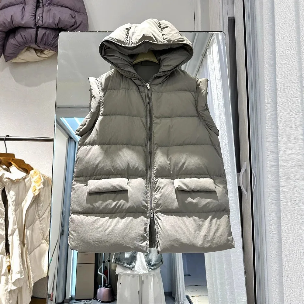 

Осенне-зимний новый европейский женский пуховый жилет с капюшоном, большой жилет средней длины