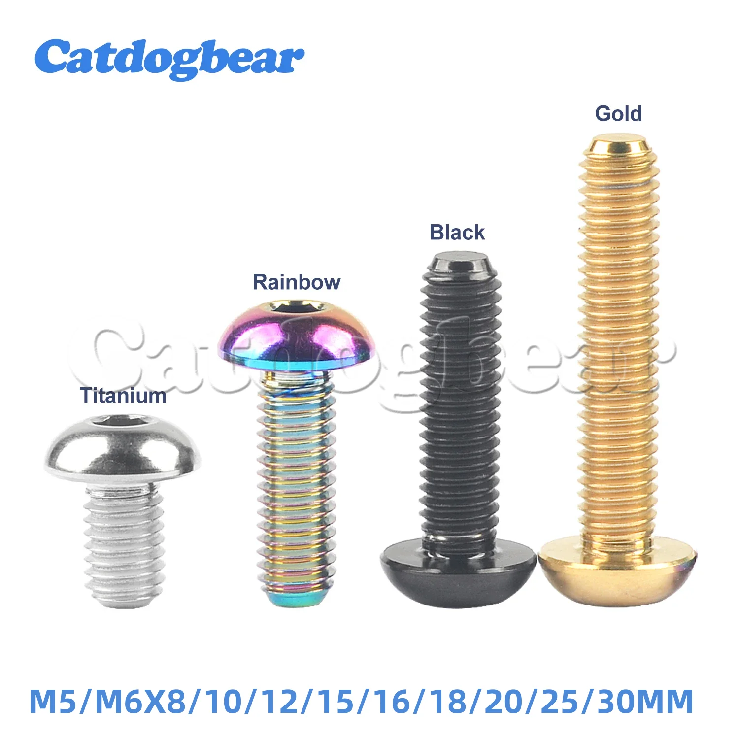 Catdogbear Titanium Bolt M5/M6x8 10 12 15 16 18 20 25 30mm Half Round Head Hex Screw for Bicycle Bottle Cage