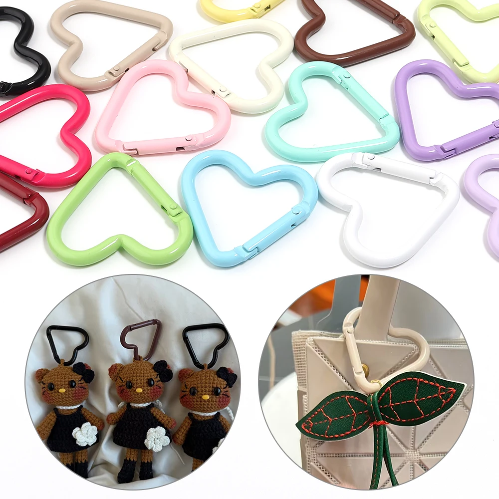 5pcs Colorful Heart-shaped Aluminum Alloy Carabiner Rings Keychain Clip Spring Hook Hanging Buckle Jewelry Making Accessories