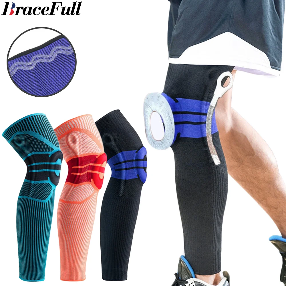 Full Leg Sleeves Knee Brace Compression Sleeve Support Patella Gel Pads Side Stabilizers for Running Arthritis Joint Pain Relief