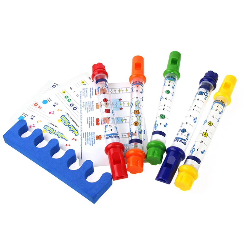 Juego de 5 flautas de agua coloridas para niños, juguetes para bañera, juegos divertidos, sonidos musicales, juguetes musicales para niños, productos de baño