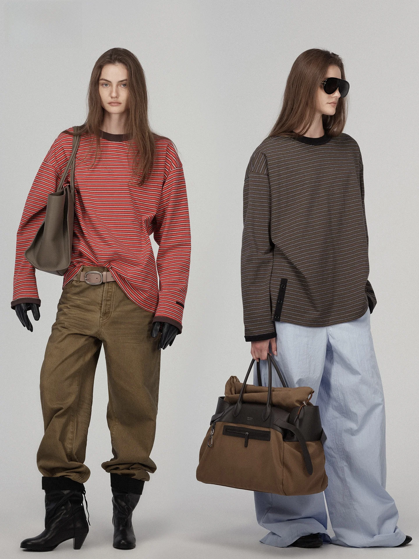 

ACSENSE STUDIO Casual Sle Loose Fit Long Sve Crew Ne Stripe Pattern Cotton T-irt Women's Daily Wear Batwing Sve