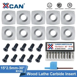 XCAN Wood Turning Tool 15mm Carbide Insert 10pcs 15x15x2.5mm R150 for Spiral/Helical Planer Cutter Head Wood Lathe Tools