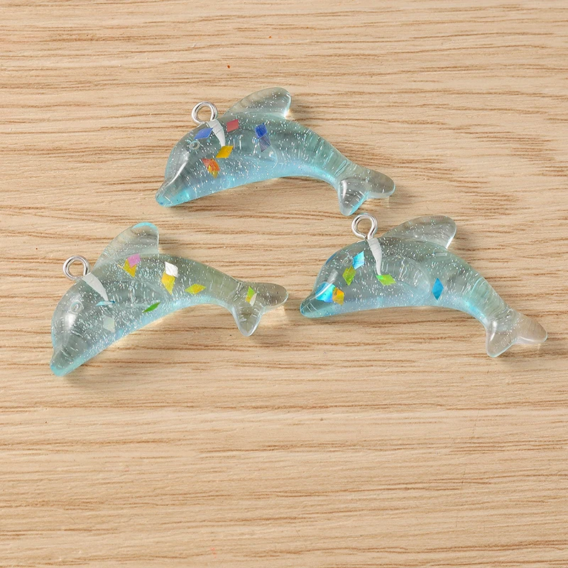 Tusember 10 Stück niedliche Meerestiere, bunte Delfin-Anhänger aus Kunstharz für DIY-Ohrringe, Armbänder, Schlüsselanhänger, Schmuckzubehör – Detail 10