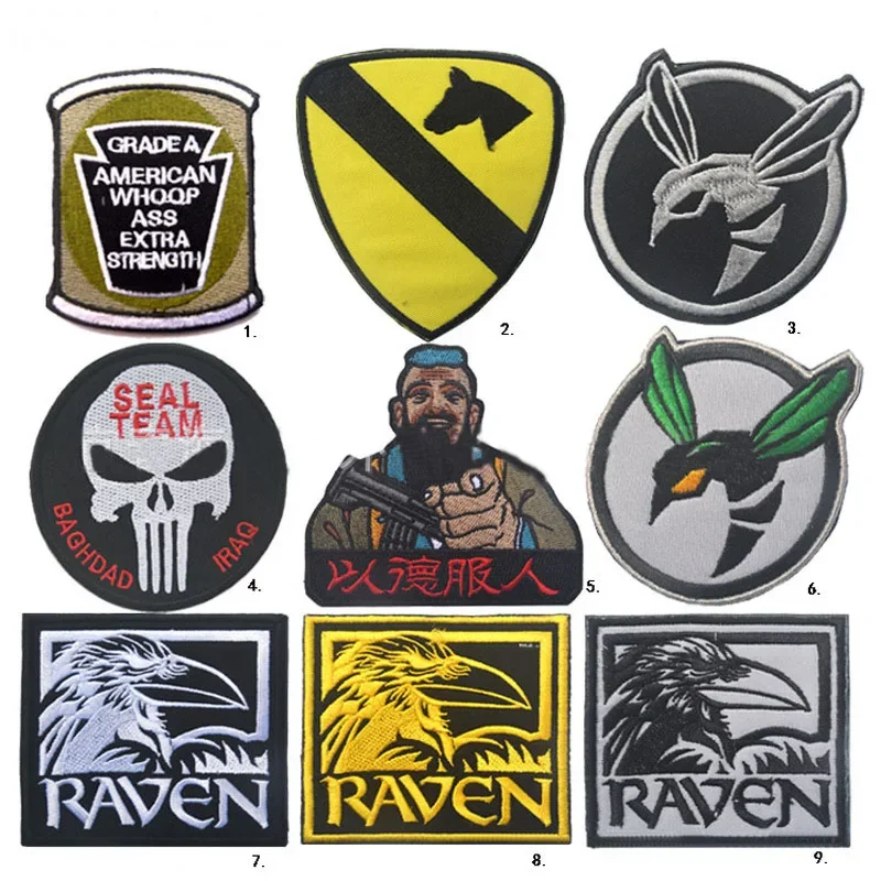 High Quality 100% Embroidered Armband Patch Epaulettes Shark Warrior Punisher Mammon Viking Badge Badges Patches