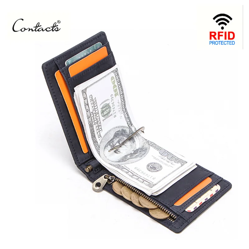 

men RFID Genuine Leather Card Wallet Slim Bifold Money Clip Mini Purse Women Men Coin bag card holder pocket