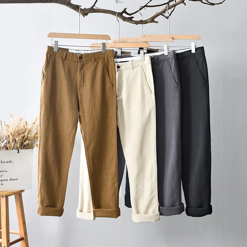 

L8240 High Quality Pure Cotton Fashion Trousers For Men Business Casual Loose Solid Color Skin-Friendly Summer Daily Home Pants