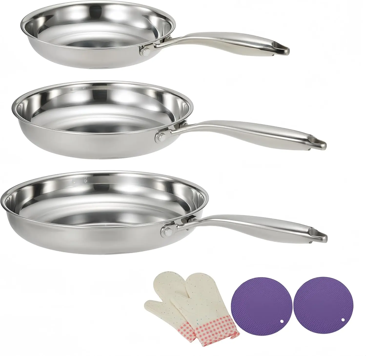 

Набор из 3 сковородок из нержавеющей стали, 3 шт., трехслойная профессиональная нержавеющая сталь, набор сковородок, 8-10-12 дюймов, зеркальная полировка, индукционные