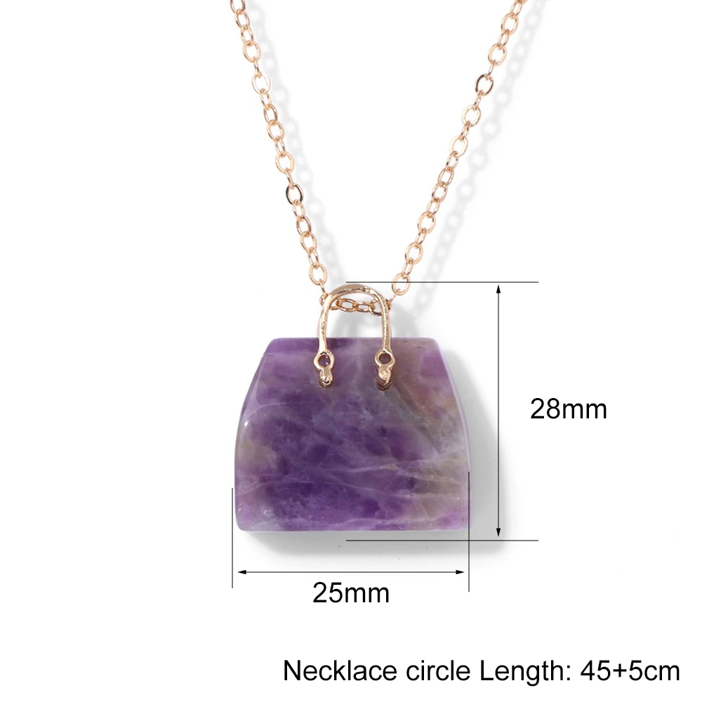 Handbag Pendant Necklace Natural Healing Stone Charm Chain For Women Men Reiki Crystal Quartzs Creative Bag Shape Pendant Crafts